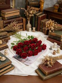 1 pièce/5 pièces/10 pièces Fleurs de roses rouges en velours artificielles de 50 cm, fleurs artificielles pour décoration intérieure et extérieure, décoration d'Halloween, mariage, fête, décoration de la maison, remplissage de vase, cadeau d'anniversaire, faveur de mariage, centre de table de mariage, décoration de table, floral, rose, bouquet, fleur artificielle, fleur synthétique, décoration de mariage, décoration intérieure, décoration de chambre, cadeau de remise des diplômes - Gros rouge - Voir 2