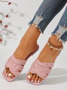 Ximi Ruo New Spring/Summer Fashion Casual Strap Slide Sandals, Comfortable Flat Heel Round Toe Beach Slippers, Holiday Essential - Pink - View 2