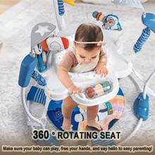 Baby Activity Center And Jumper,Infant Activity Center With 360°,3-In-1 Play Center,3 Adjustable Heights For 6-18 Months Max Weight 26.5 Lbs - Blue Tiger Astronaut - 查看 4