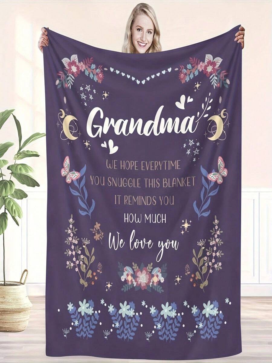 Grandma Loves Flannel Blanket - Soft Knit Digital Print, All-Season Cottage Style With A Cozy Message, Polyester, Perfect For Birthdays And Occasions, 65x50 Inches.Room Decor,Mother's Day Gift,Picnic Blanket,Home Decor Items - White - View 1