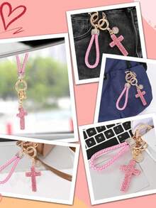 Women's Car Key Chain, Rhinestone Heart Shaped Shiny Cute Girl Key Chain, Personalized Christmas Gift (Pink), Available In Women's Clothing Stores - A - View 6
