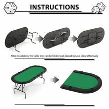 Mesa de póker ovalada plegable de 71" para 8 personas - Mesa de juego de calidad de casino con bordes acolchados, estructura de acero resistente, portavasos - Mesa portátil para Texas Holdem, Blackjack y Dominó - Azul/Verde - PU negro + base verde - Ver 3