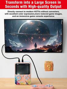 1pc Retro Handheld Game Console, Mini Nostalgic Rechargeable Cube With 500 Classic Games, 3-Inch Color Screen, Supports TV Connection, Dual Player, Vintage Colorful Design, Great Gift For Adults, Teens, Dorm, Birthday, Holiday, Husband, Boyfriend - View 7
