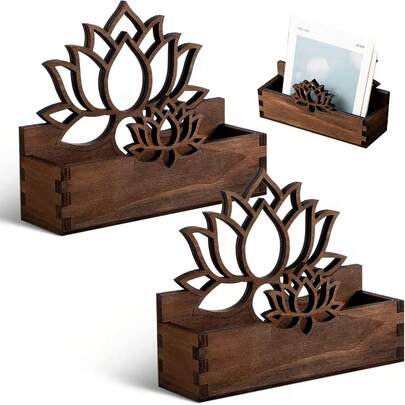 Hộp đựng danh thiếp hình hoa sen bằng gỗ, kẹp ghi nhớ rỗng kiểu cổ điển, hộp đựng danh thiếp bằng gỗ xuyên biên giới.