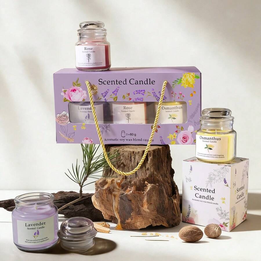 3pieces Make Up One Set Of Fragrance Candle Gift Box Set Strongly Scented Candles Gift Set For Ladies Birthday, Mother'S Day, Christmas, Valentine'S Day, Etc.