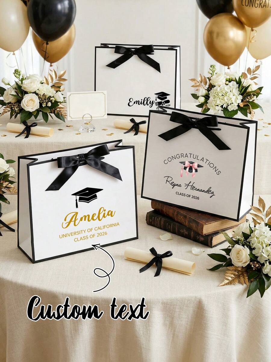 1pc Personalized Graduation Gift Bag, Customizable Text, Customizable Graduation Party Decor, Graduation Gift Bag With Name, Gift For Friends, Class Of 2026 - Multicolor - View 1