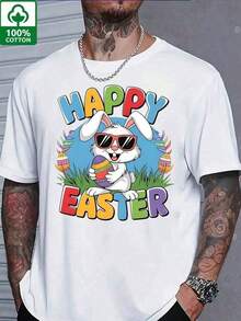 T-shirt da uomo 100% cotone: un capo casual ed elegante a maniche corte con un design che la rende la scelta perfetta per Pasqua. Caratterizzata da un grazioso motivo con un coniglietto con gli occhiali accanto a colorate uova di Pasqua, questa t-shirt unisex è ideale per feste pasquali e outfit da festival. - Nero - Visualizzare 9