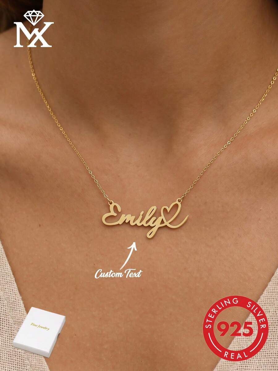 925 Sterling Silber personalisierte englische Namens-Herz-Anhänger Halskette, einzigartiges und bedeutungsvolles Geschenk, warmes und charakteristisches Schmuckzubehör, luxuriöser unisex Schmuck, Überraschungsgeschenk für Liebhaber, Freunde und Familie, minimalistisch, elegant, romantisch, bohemian Stil Accessoire - Verschiedenfarbig - Übersicht 1