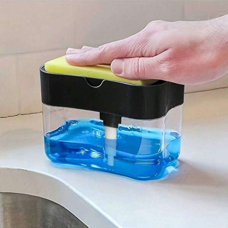 1/2个浴室液体皂液器，厨房皂液器套装，自动液体泵瓶，大容量水槽收纳盒，多功能透明瓶，可存放洗洁精、洗手液、清洁用品，浴室和厨房台面收纳盒