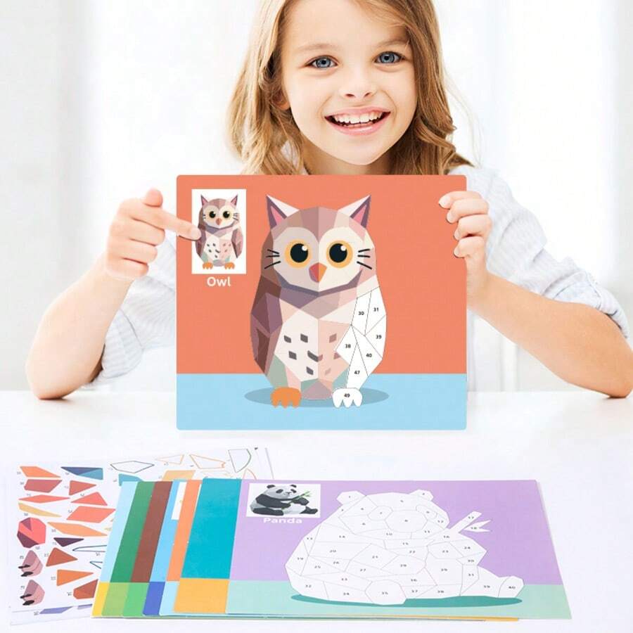4 piezas Libro de pintura con rompecabezas de pegatinas geométricas DIY para niños, juguete educativo para el desarrollo de habilidades motoras finas y creatividad, regalo de cumpleaños para niños