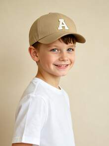 1 pieza Gorra de béisbol con bordado de letra A-Z en color caqui para niños de 8 a 16 años, sombrero de sol ajustable y transpirable de estilo universitario casual para uso diario al aire libre - Caqui - Ver 5