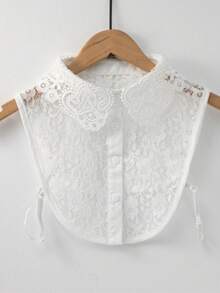 1pc White Lace Detachable Collar, Crochet Faux Collar, Solid Color Semi-Blouse, Removable, Machine Washable Accessory For Spring - White - View 1