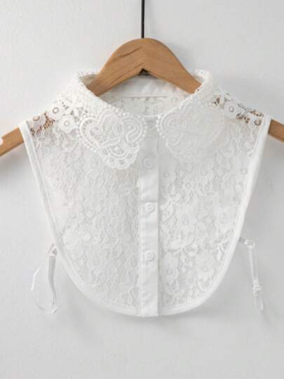1pc White Lace Detachable Collar, Crochet Faux Collar, Solid Color Semi-Blouse, Removable, Machine Washable, Versatile Accessory For Spring, Summer, Autumn Outfits