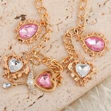 1 pièce Porte-clés pendentif baguette magique en forme de cœur avec strass et pierre précieuse rose, breloque de voiture dorée, accessoire de sac pour femme, cadeau - Multicolore - Voir 6