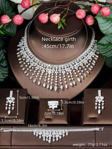1 Set de joyería con decoración de corona de circonita cúbica, adecuado para el uso de mujeres - Plateado - Ver 6