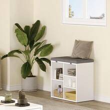 Shoe Storage Bench With Cushion, Cubby Rack With Adjustable Shelf, Storage Organizer With Padded Seat, Bench For Entryway - White - View 3