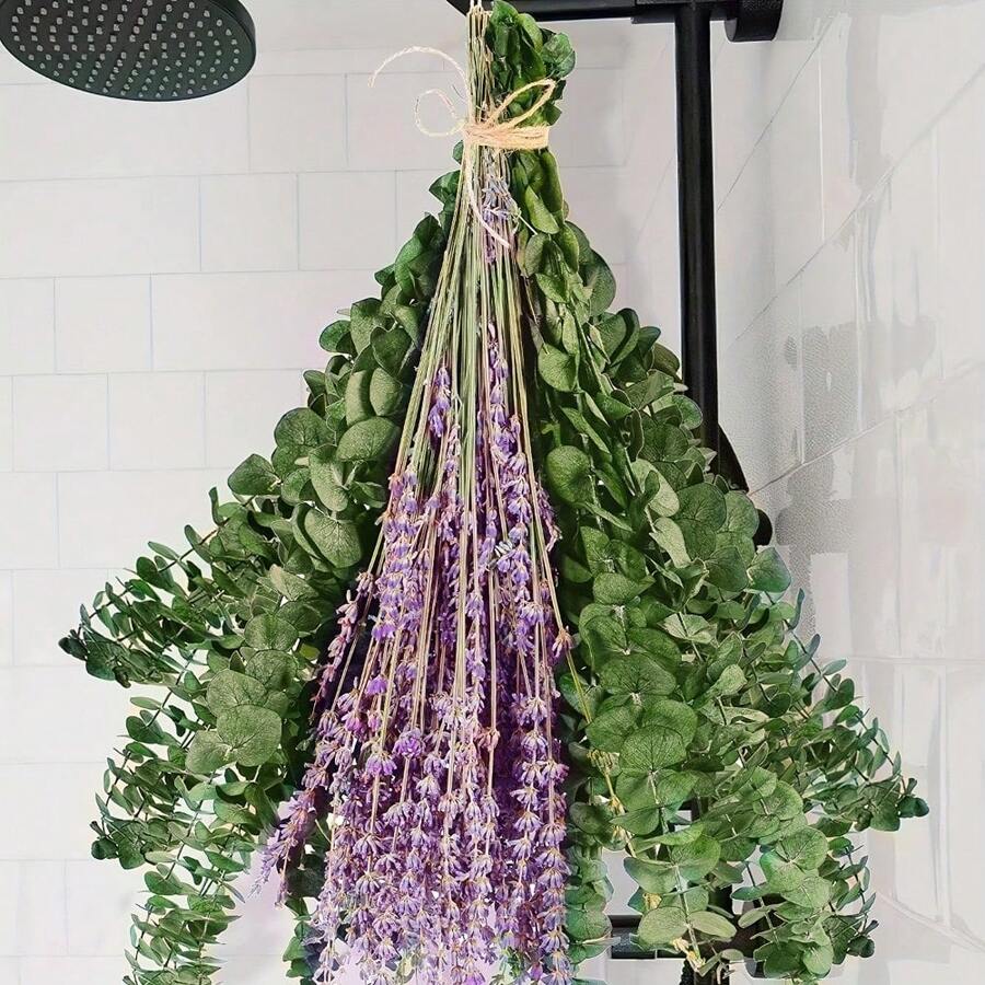 575 Pcs 17" Natural Dried Eucalyptus & Lavender Bundle, Boho Wedding Shower Decor, Bathroom Essentials, Dried Flowers For Summer Home Decor, Graduation Housewarming Gift - 5 Bundles (575Pcs) - View 1
