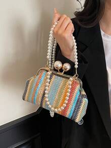 1pc Rainbow Woven Clutch Bag, Minimalist And Fashionable For Casual Daily Use - Multicolor - View 10