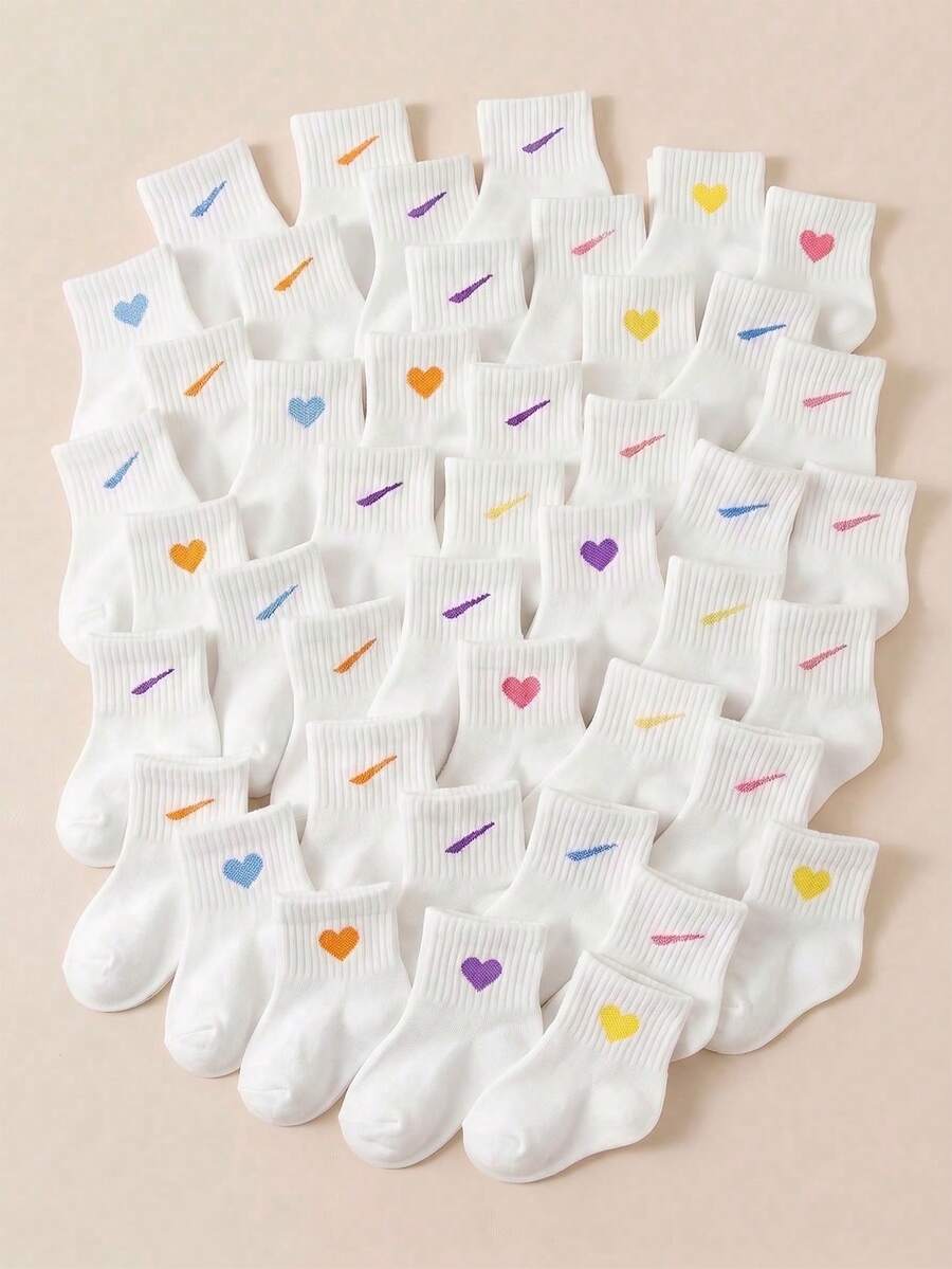5/10/20 Pairs Soft Breathable Baby Round Neck Socks With Cute Face & Heart Pattern, Unisex Infant Toddler Casual Sports Socks, Minimalist Daily Style, Comfortable Elastic Non-Binding, Suitable For 0-36 Months Wear In Spring & Summer, Back To School, Baby Socks, Toddler Socks, Round Neck Socks, Socks, Heart Socks, Unisex Socks, Back To School Gift, Children Spring & Summer Essential - Multicolor - View 1