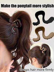 2pcs Black Matte Asymmetrical Geometric Hair Claw Clips, Minimalist Elegant Design, Help Support Ponytail For More Volume, Matte Black Tone Easy To Match, Suitable For Daily Commute - Multicolor - View 1