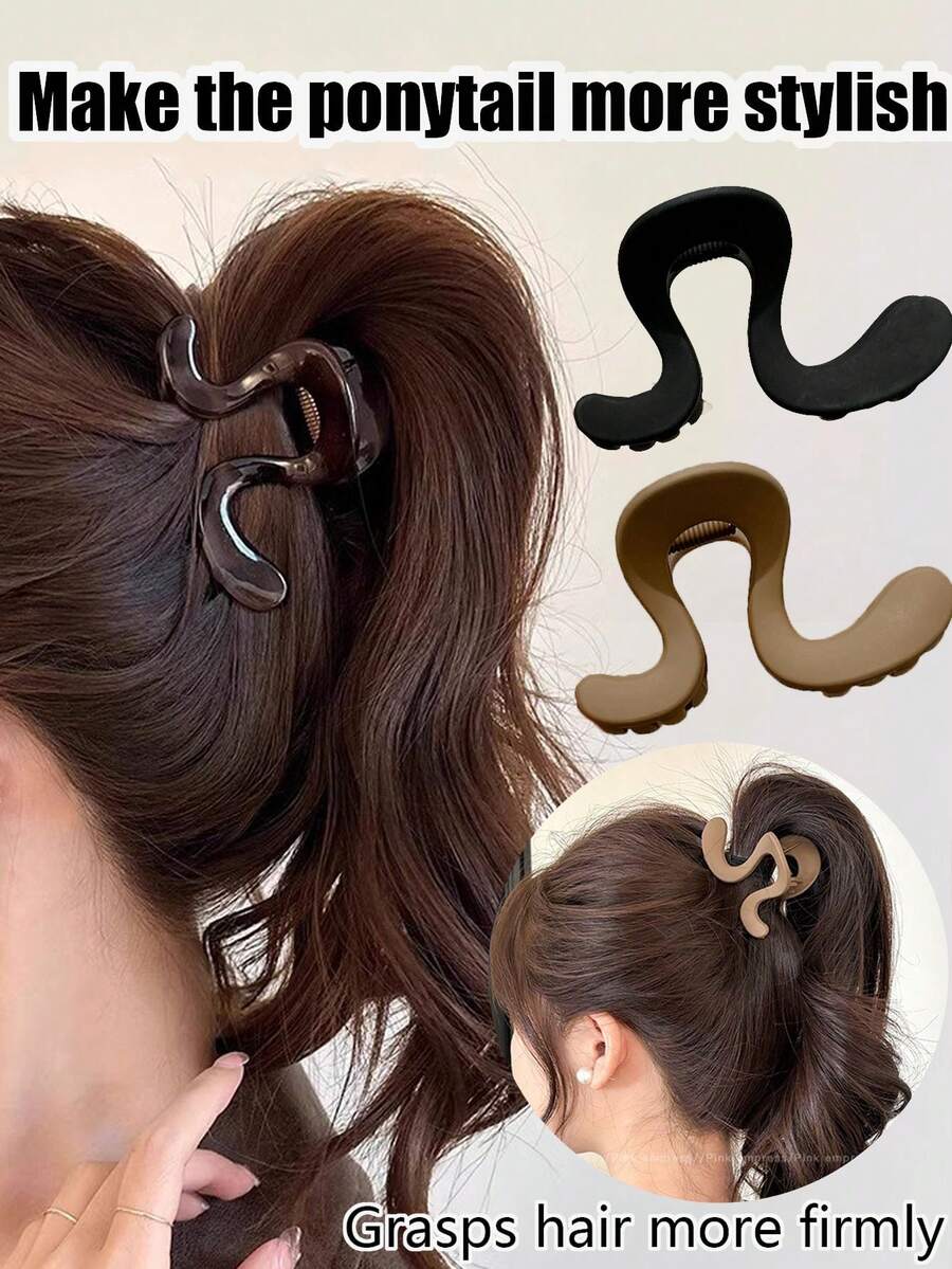 2pcs Black Matte Asymmetrical Geometric Hair Claw Clips, Minimalist Elegant Design, Help Support Ponytail For More Volume, Matte Black Tone Easy To Match, Suitable For Daily Commute - Multicolor - View 1
