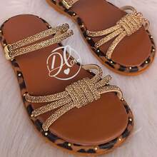 Women's Flat Platform Sandal Entirely Covered In RHINESTONES For Parties, Bohemian Style, Sparkling, And Weddings - 棕色 - 查看 5