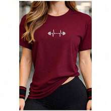 Cool Cotton Gym T-Shirt, Women's Workout Top For Weights, Gym T-Shirt - Maroon - View 1