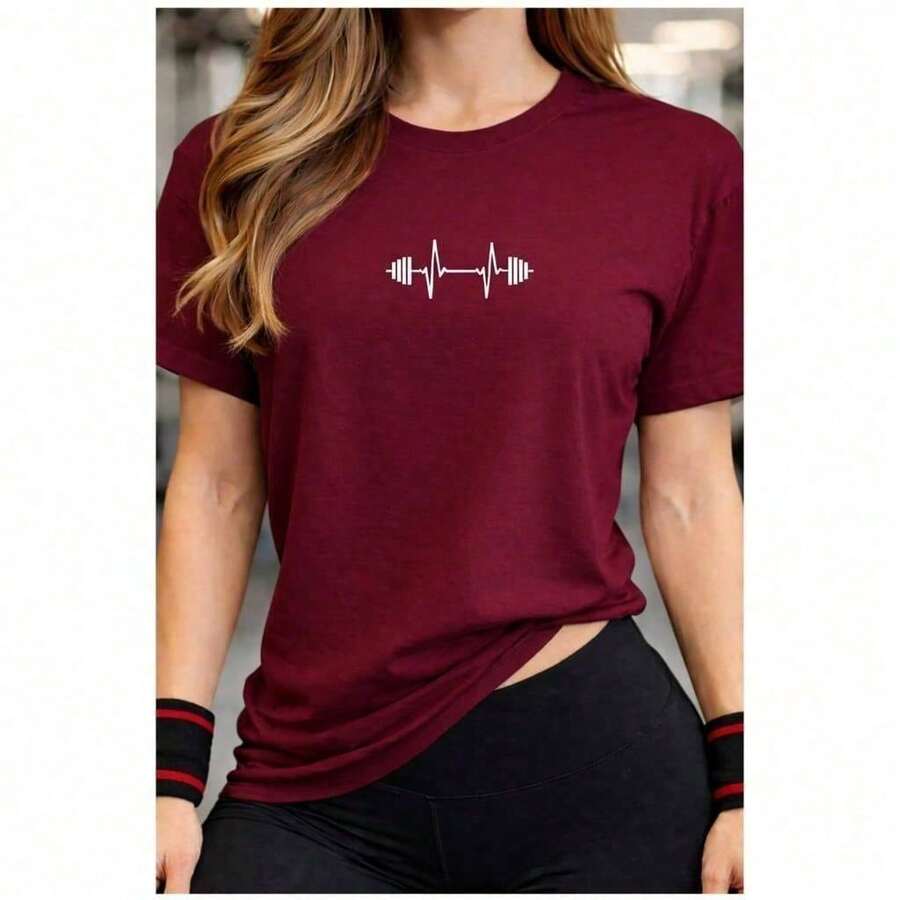 Cool Cotton Gym T-Shirt, Women's Workout Top For Weights, Gym T-Shirt - Maroon - View 1
