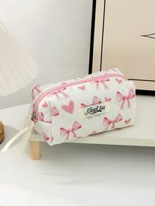 1pc Cute Heart-Shaped Bow Pattern Multi-Functional Checkerboard Cosmetic Bag, Can Be Used As Sanitary Pad Pouch, Coin Purse, Large Square Makeup Bag, Travel Cosmetic Bag, Skincare Product Bag, Toiletry Bag, Storage Bag, Suitable For Travel, Cruise, Dorm Use - Multicolor - View 18