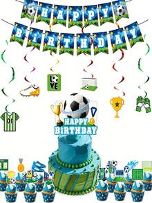 Football Birthday Party Decorations, Including Plates, Napkins, Cups, Tablecloth, Cake Toppers, Honeycomb Balloons, Suitable For 24 People - Multicolor - View 11