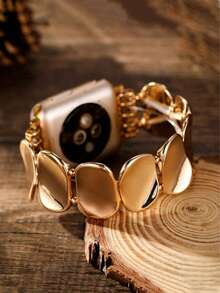 1条简约闪亮表带，时尚女士弹力链条手链，适用于 - 金色 - 查看 2