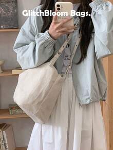 Túi tote vải canvas cỡ lớn phong cách Hàn Quốc mới năm 2026, túi đeo vai chéo dành cho sinh viên đại học và người đi làm. - trắng - Xem 4