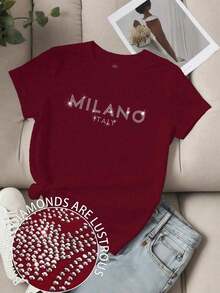 Envío gratis, entrega local enéxico, entrega en 4 días.Camiseta de manga corta para mujer Unity con estampado de letras con el eslogan LOS ANGELES, blusas gráficas para mujer. - Burdeos 2 - Ver 5