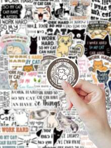 51 Pcs Working Cat Mom/Dad Stickers, "I Work Hard So My Cat Can Have A Better Life" Slogan, Waterproof PVC For Phone Case, Laptop, Water Bottle & Desk Decor - Multicolor - View 3
