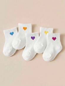 5/10/20 Pairs Soft Breathable Baby Round Neck Socks With Cute Face & Heart Pattern, Unisex Infant Toddler Casual Sports Socks, Minimalist Daily Style, Comfortable Elastic Non-Binding, Suitable For 0-36 Months Wear In Spring & Summer, Back To School, Baby Socks, Toddler Socks, Round Neck Socks, Socks, Heart Socks, Unisex Socks, Back To School Gift, Children Spring & Summer Essential - Multicolor - View 4