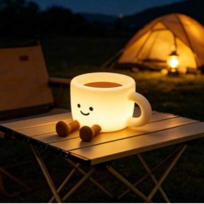 咖啡杯造型睡眠夜灯，带可调光定时器，触控硅胶材质，USB充电，可爱睡眠灯，适用于房间装饰