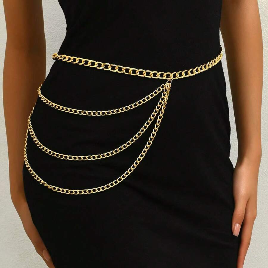 A Free-Spirited Metal Belt, Suitable For Summer, Summer School, Autumn, Halloween, And Other Occasions - Gold - View 1
