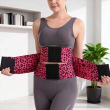 Leopard Print Waist Trainer Belt – Tummy Control Waist Cincher For Women, Adjustable Double Compression Waist Wrap, Nylon Sweat Waist Trimmer, Suitable For Workout, Weight Loss & Back Support, Slimming Body Shaper. Comfortable Waist Shaper For Fitness, Gym, And Daily Wear – White Leopard Print Waist Trainer. - Họa tiết da báo màu hồng đậm - Xem 7