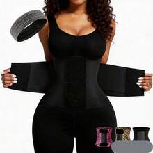 Leopard Print Waist Trainer Belt – Tummy Control Waist Cincher For Women, Adjustable Double Compression Waist Wrap, Nylon Sweat Waist Trimmer, Suitable For Workout, Weight Loss & Back Support, Slimming Body Shaper. Comfortable Waist Shaper For Fitness, Gym, And Daily Wear – White Leopard Print Waist Trainer. - màu đen - Xem 5