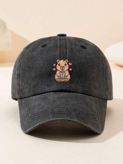 1pc Cute Cartoon Pulla Pulla Pattern Printed Women Baseball Cap, Casual Vintage Washed Baseball Hat, Essential For Spring/Summer Outings, Outdoor Sports Sun Protection Hat, Suitable For Daily Commute, Outfit, Vacation, Street Wear