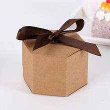 24pcs White Hexagon Candy Boxes With Ribbons, Brown Paper Gift Boxes For Wedding Favors, Party Candy Boxes Suitable For Wedding, Birthday, Baby Shower - White - View 7