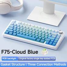 F75 三模式机械键盘，75% 布局，软弹性垫圈结构，5 层降噪 HiFi 音效，全键热插拔，PBT 键帽，RGB 背光，多功能旋钮，4000mAh 长续航电池 - 查看 16