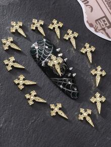 20pcs Gold & Silver Tone Alloy Cross Nail Art Decorations, Y2K Metallic 3D Cross Nail Gems, Punk Style Multipurpose DIY Decor, Shiny Cross False Nail Art Accessories Nail Charms - Multicolor - View 7