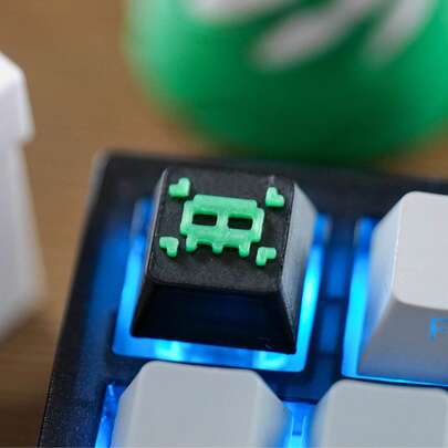 Touches de clavier mécanique avec motif squelette vert style pixel, touches de jeu personnalisées et accessoires polyvalents et créatifs pour claviers mécaniques.