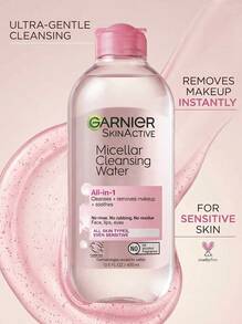 Garnier 胶束清洁水多效合一卸妆液 13.5 盎司/400 毫升 轻松去除污垢和油脂，令肌肤清爽柔软，不粘腻，无需冲洗，适合日常使用 女朋友 妻子 母亲 朋友 生日 毕业派对 旅行 露营 户外 学校 校园旅行 节日 周年纪念 秋季 秋季 万圣节 秋季外观 自然类型 清爽舒适 - 彩色 - 查看 1