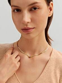 Collar Doble De Acero Inoxidable A Prueba De Agua, Dorado Y Decorado Con Piedras De Cristal, Giratorio Para Uso Diario De Mujeres - Dorado - Ver 5