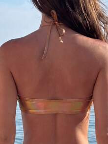 Maillot de bain une pièce doré sexy pour femmes, maillot de bain une pièce ajouré convenant pour la plage, les vacances et la photographie estivale - or rose - Voir 6