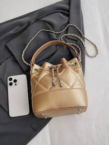 Women's Bucket Bag With Chain Shoulder Strap, Fashion - Gold - View 4