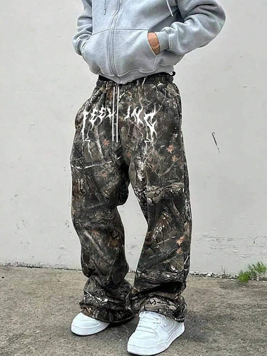 2026 Nuevo Hip-hop De Pierna Ancha Moda Versátil Con Estampado De Ramas Pantalones Casuales Pantalones De Fregona - GK57# Patrón Dendrobium - Ver 1