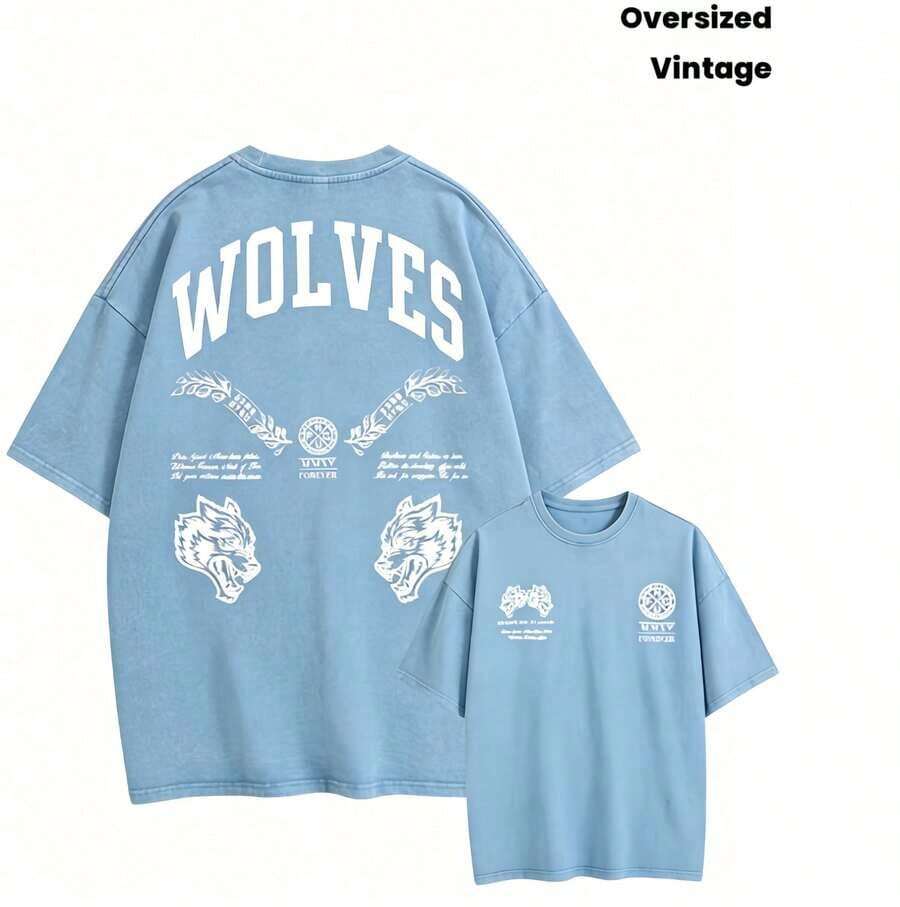 Topstops2026Darc Wolf Costume Retro Washed Men's T-Shirt, Perfect For Fitness And Weight Training, Loose-Fitting Summer Gym T-Shirt, Featuring 3D DesignDarc Sports Design Looseandcomfortable,Casualandeasy-Goin,Whitetops,Valentinesdayfit,Mardigras,Summertops,Clearancesaleforwomen,Valentinefitsforwomen,Womentops, Fairycore, , FitselegantdewomanLoose And Comfortablesummer Topssummer Tops - Baby Blue - View 1
